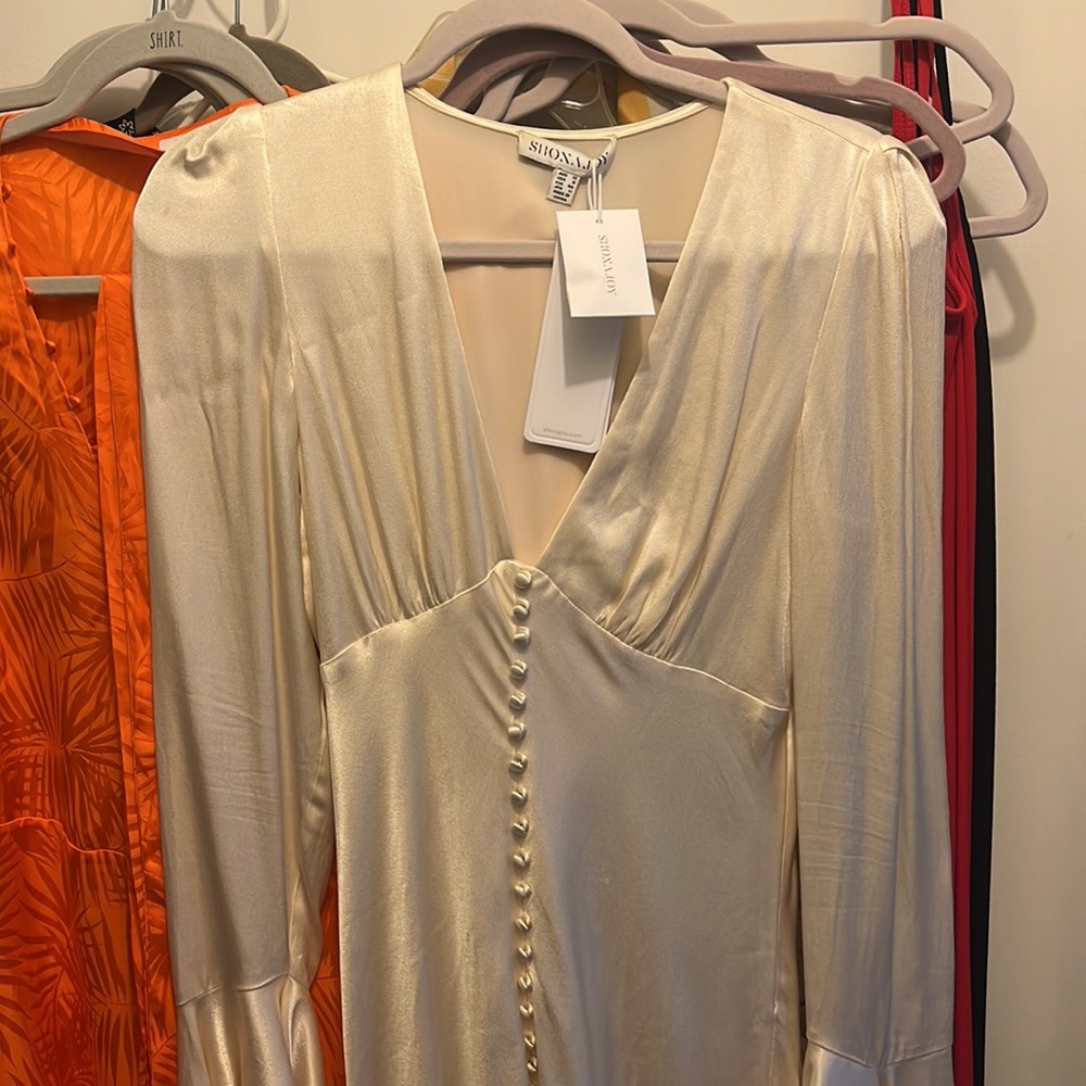 Shona Joy La Lune Frill Cuff Bias Midi Dress - Cream - Picture 10 of 10